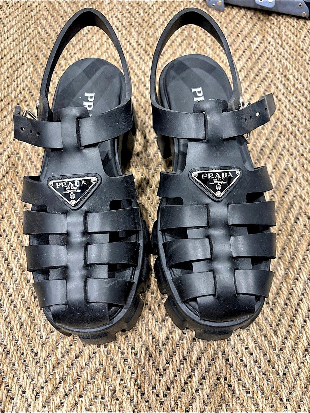 Prada Monolith Rubber Fisherman Sandals Black